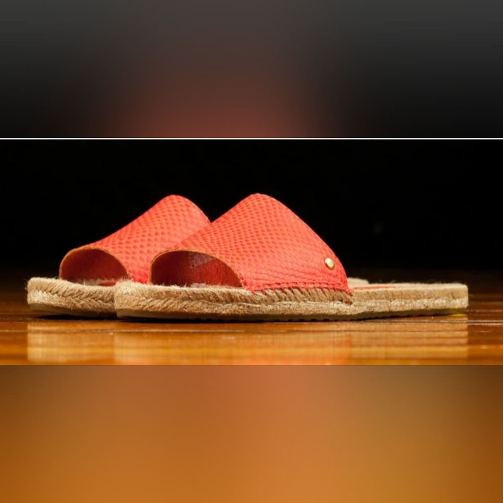 UGG Cherry Exotic Genuine Leather/Jute Espadrille Flat Slide Sandals Salmon 10 - Picture 3 of 16